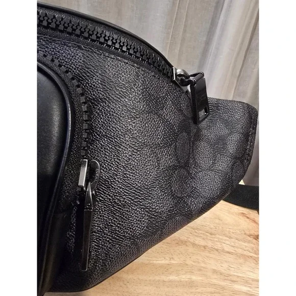 Coach Men's Charcoal/Black Racer Signature Canvas & Leather Belt Bag CT714